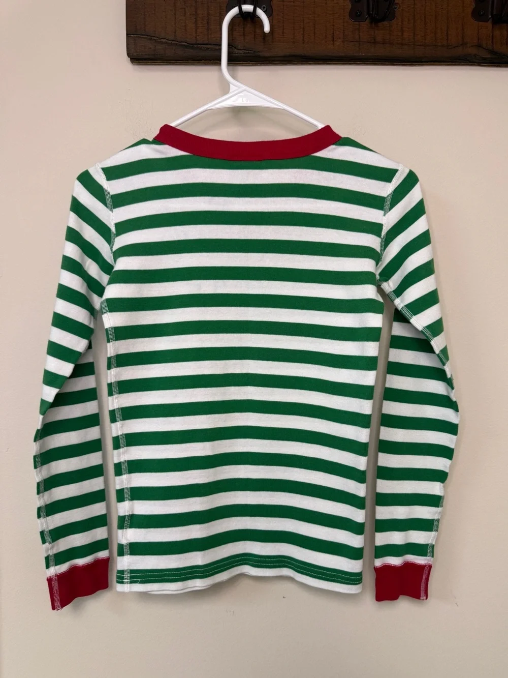 hanna Andersson: Kids Green / White Striped Long John Pajama Top, Size 12